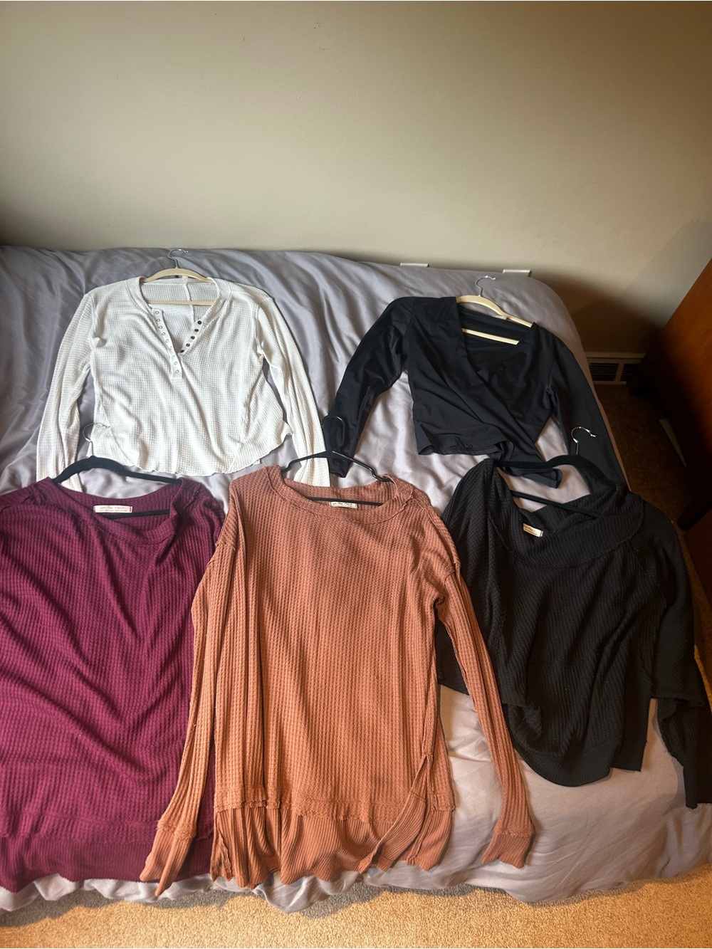 Mixed Free People Knit Long-Sleeve Tops - White, Black, Wine, Rust, Black